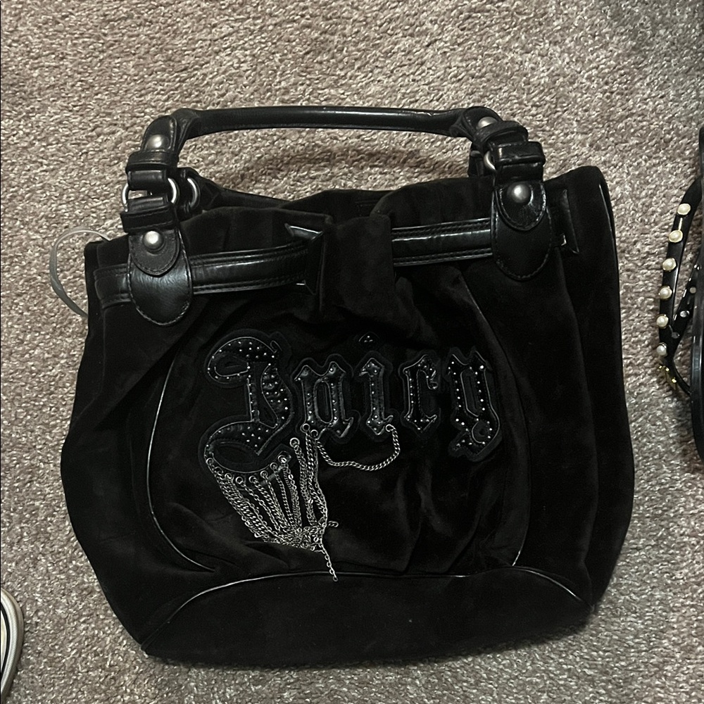 Vintage Juicy  Couture Black Velvet Tote with Rhinestone Logo